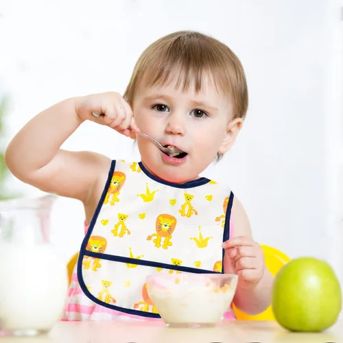 Vista 5 de 6 piezas de baberos impermeables para niños pequeños con bolsillo recogemigas, juego de baberos para bebés con ajuste para dientes de leche, baberos
