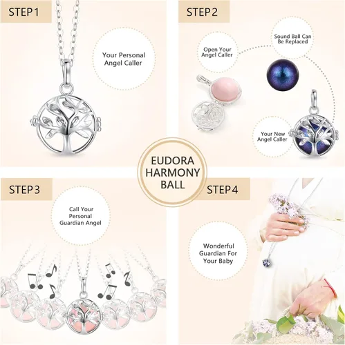 Vista 5 de EUDORA Harmony Bola Necklace Tree of Life 18mm Chime Pendant Wishing Ball 30
