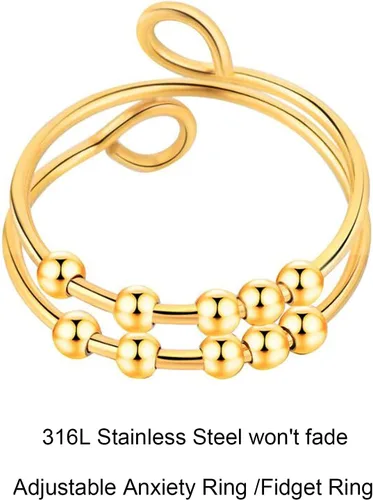 Vista 2 de Anillo antiestrés de doble capa para mujer, anillos ajustables para aliviar el estrés, anillos giratorios para hombres