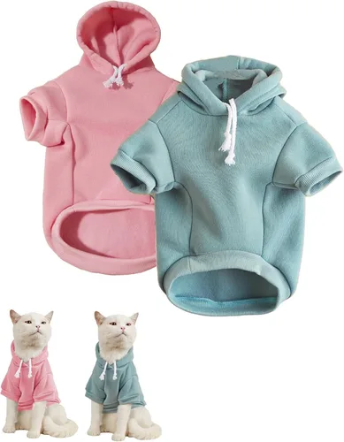 Vista 27 de QWINEE Sudadera básica con capucha para perro, suéter cálido para gatos, ropa para mascotas para Chihuahua, cachorro, gatito, perros pequeños