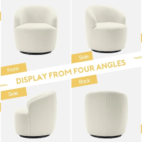Vista 2 de JEEOHEY Silla giratoria con diseño de barril para sofá, moderna tela de peluche, silla giratoria de 360 grados, silla pequeña para guardería, sala
