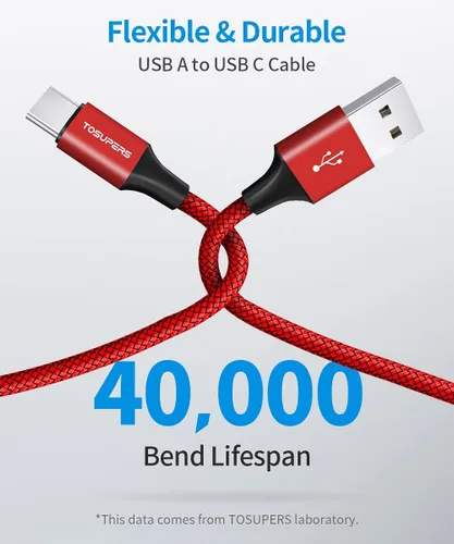 Vista 5 de Cable USB C largo de 8 pies, paquete de 2, carga rápida de 3A, cable de carga USB A a tipo C trenzado para Samsung Galaxy S24 S23 S22 S21 S20 S10 S9