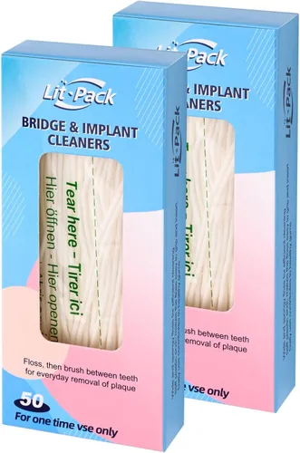 Vista 6 de Hilo de esponja fácil de usar para la limpieza de implantes puentes con extremos de plástico rígido e hilo de esponja higiene bucal (1)