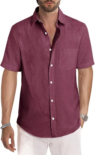 Vista 45 de JMIERR Camisas de vestir a rayas con botones y manga corta para hombre