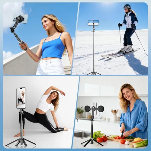 Vista 7 de Trípode magnético para teléfono de 54 pulgadas, trípode para selfie stick para iPhone Android MagSafe y cámara con control remoto recargable