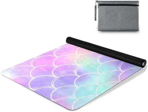 Vista 3 de Rainbow Galaxy Mermaid Scales Toalla de yoga antideslizante gruesa para niños, respetuosa con el medio ambiente, de goma, plegable, esterilla