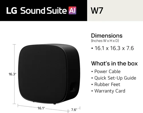 Vista 3 de LG W7 Sound Suite - Subwoofer inalámbrico – graves profundos de 8 pulgadas, Dolby Atmos FlexConnect, televisores compatibles, barra de sonido H7