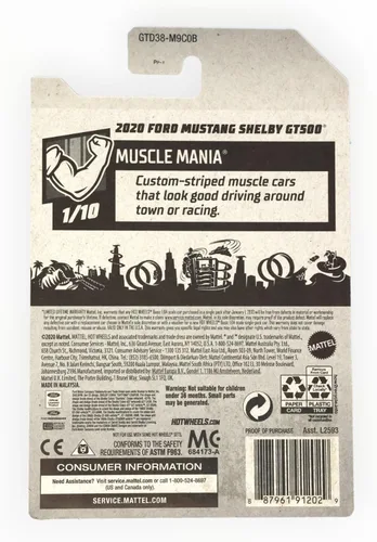 Vista 2 de Hot Wheels Ford Mustang Shelby GT500 2020, [rojo] 248/250 Muscle Mania 1/10