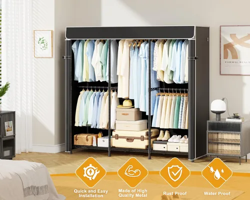Vista 4 de ULIFHOME E14C - Sistema organizador de armario resistente, estantes de ropa independientes para colgar ropa, perchero ajustable de 58 pulgadas