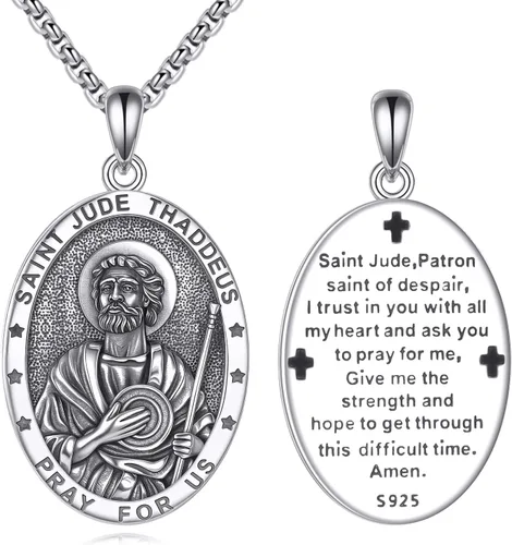 Vista 20 de Collar de Santo Patrón Plata de Ley 925 Colgante Medallón Amuleto Ovalado con Cadena de 22+2 Pulgadas Regalo de Joyería para Hombres y Mujeres