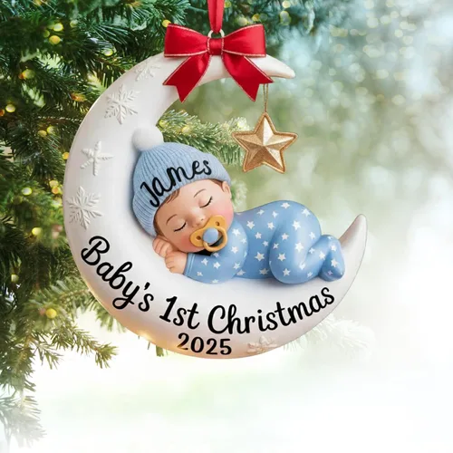 Vista 5 de Adorno personalizado para la primera Navidad del bebé 2025t 2025, adorno de coctelera personalizado con nombre, adornos personalizados de primera