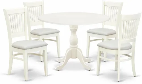 Vista 9 de East West Furniture DMVA3-BLK-C - Juego de mesa y sillas de cocina de 3 piezas contiene una mesa de comedor redonda con gotas y 2 sillas tapizadas
