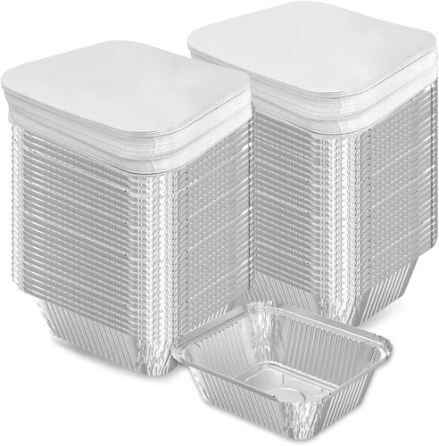 Vista 8 de iHomeSet Paquete de 25 unidades de 1 libra de sartén rectangular desechable de papel de aluminio con tapas de domo de plástico transparente de 16