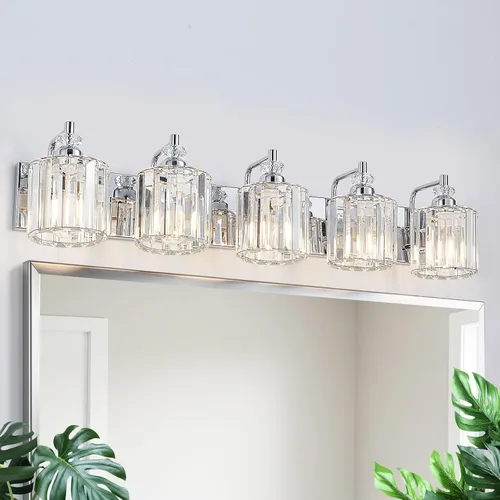 Vista 26 de Accesorio de Iluminación de Baño Moderno de 3 Luces Cromado Luces de Tocador de Baño Sobre Espejo Aplique de Pared con Pantallas de Cristal K9 Base