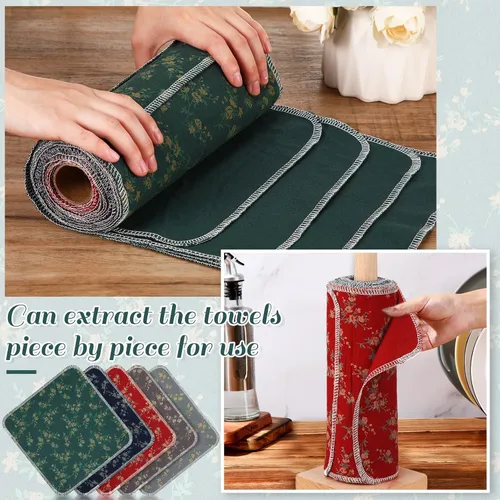 Vista 5 de 25 toallas de papel reutilizables de algodón reutilizables, absorbentes y lavables, con rollo de paños de cocina para cocina (flor de Tayal)
