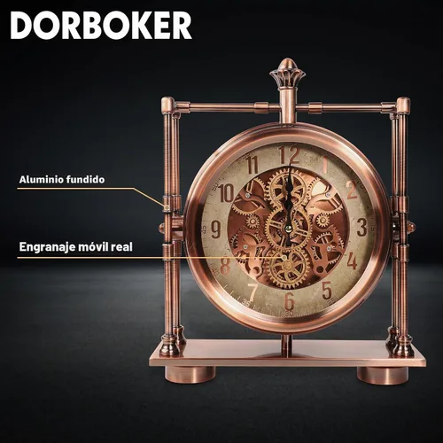 Vista 2 de Reloj de escritorio con engranajes móviles de oro rosa de 11 pulgadas
