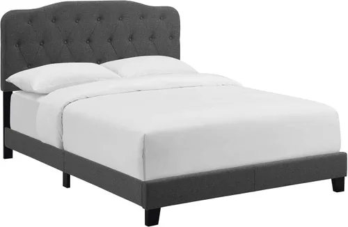 Vista 3 de Modway Amelia - Base de cama tapizada de tela capitoné tamaño matrimonial, color gris