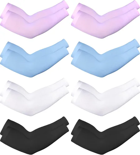 Vista 10 de Mudder 8 Pairs UV Sun Protection Cooling Arm Sleeves for Men Women Youth Silk Compression Arm Cover Breathable Outdoors Sport Negro
