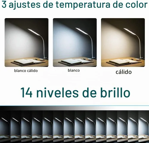 Vista 2 de RAOYI Lámpara de escritorio LED, clip USB de 5 W, lámpara de mesa con abrazadera de lectura para cuidado de los ojos con 48 luces LED, cuello
