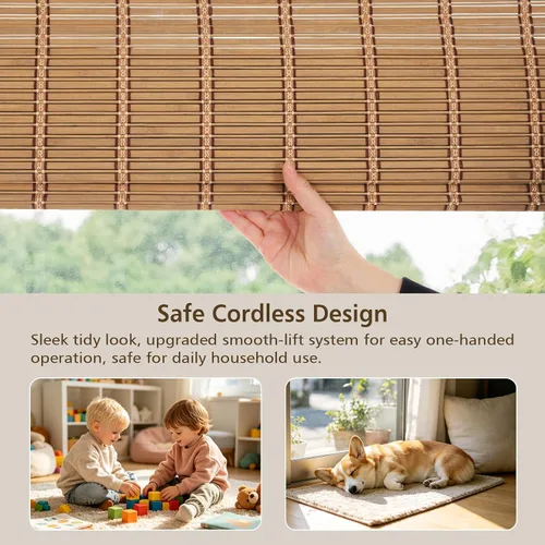 Vista 2 de Sunbox Persiana Romana de Bambú Inalámbrica, Persianas Romanas de Madera Tejida, Persianas de Bambú Natural con Filtrado de Luz para Ventanas