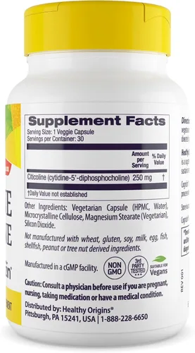 Vista 2 de Healthy Origins Cognizin (Citicoline), 250 mg - Suplemento cerebral para la memoria con citicolina CDP - Suplemento sin OMG, vegano y sin gluten