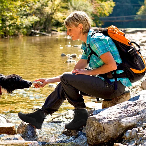 Vista 2 de NORTIV 8 Botas de senderismo impermeables para mujer, para exteriores, senderismo, camping, senderismo en senderos Negro
