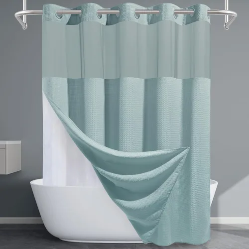 Vista 53 de EUTXL Cortina de ducha beige sin gancho con forro a presión, 230 GSM, cortinas de ducha para baño, 71 pulgadas de ancho x 74 pulgadas de alto