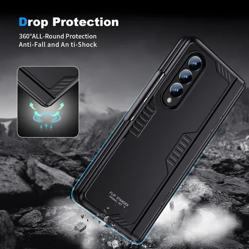 Vista 7 de Funda para Samsung Z-Fold-3: [Soporte oculto] [Carga inalámbrica] Funda delgada con protección de bisagra ligera con protector de pantalla - Funda