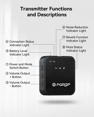 Vista 3 de PQRQP, micrófono 3 en 1 para iPhone/Android/cámara, inalámbrico, transmisión de 328 pies, duración de la batería de 18 horas, mini micrófono