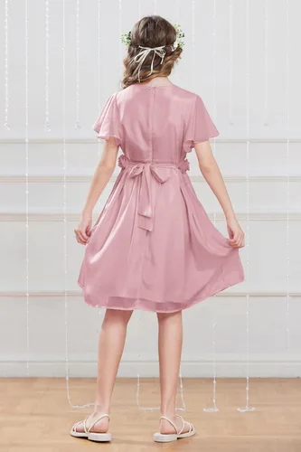 Vista 5 de GRACE KARIN Vestido de niña de flores para niñas, cuello redondo, lindo vestido de fiesta de boda de gasa para 5-12 años