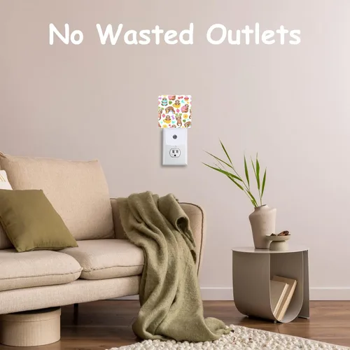 Vista 4 de Cute Sloths Eat Dancing or Dream Night Light para niños y niñas, luz nocturna LED enchufable a la pared con sensor de atardecer a amanecer