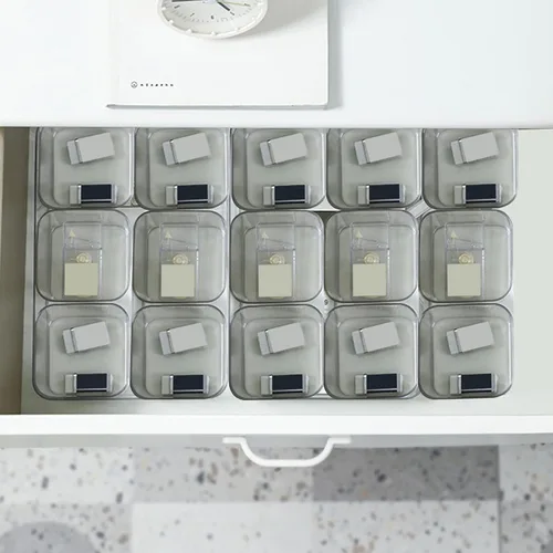 Vista 6 de Bandeja organizadora de escritorio cuadrada de 6 piezas, juego organizador de cajones transparente para oficina en casa, separadores de cajones