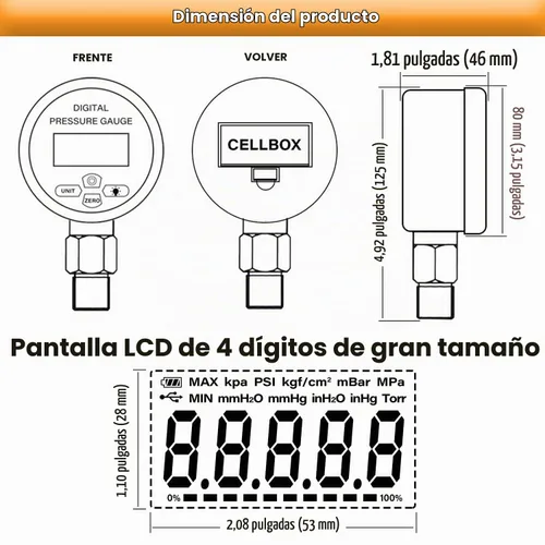 Vista 6 de Manómetro de presión hidráulica digital de 10000PSI Sensor de presión Manómetro con conector NPT de 1/4 de pulgada Base Entrada 700BAR/70Mpa 3.15