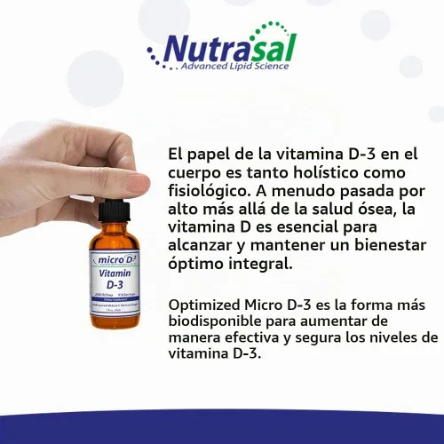 Vista 4 de Nutrasal Micro D3 Vitamina D-3 Gotas – Alto Concentrado (2 Millones de UI) Vitamina D3 con Nano Tecnología y hasta 10 veces más absorción -1 oz
