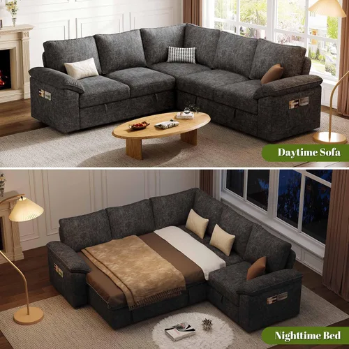 Vista 4 de Sofá modular modular de 85 pulgadas con cama extraíble, sofá cama, gris Gris-oscuro