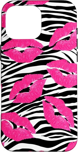 Vista 19 de Funda con estampado de labios de cebra rosa intenso y negro para iPhone 16 McBling
