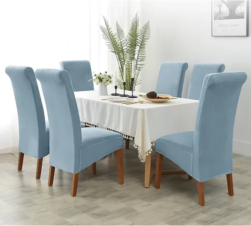 Vista 5 de Juego de 2 fundas de terciopelo para sillas de comedor, color beige, fundas elásticas para sillas de comedor y cocina, reutilizables, protector