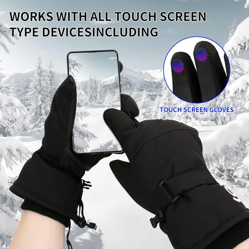 Vista 4 de Guantes de moto de nieve, guantes de esquí para hombres y mujeres, impermeables, resistentes al viento, guantes de snowboard para pantalla táctil