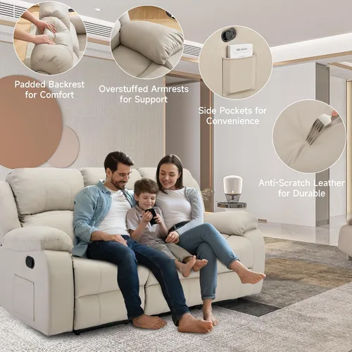 Vista 3 de Juego de sofá cama reclinable con silla chaise lounge, sillón reclinable de cuero, sofá biplaza para sala de estar, asientos de teatro