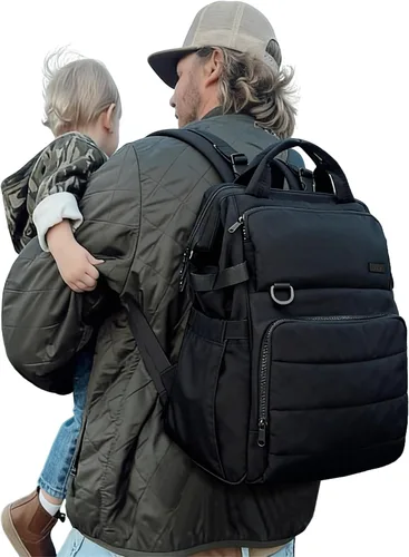 Vista 5 de BELALIFE Mochila para pañales para bebés, mochila de viaje para mamás papás, con cambiador, soportes para botellas aislados y correas