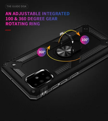 Vista 4 de Funda A71 5G para Samsung Galaxy A71 5G, con anillo de soporte, soporte ajustable, grado militar, protección resistente, a prueba de golpes, Negro