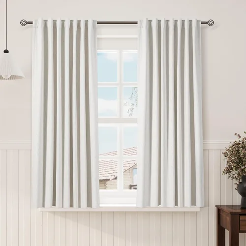 Vista 39 de Nanspring Cortinas de lino 100% opacas para dormitorio, 96 pulgadas de largo, con pestaña trasera, bolsillo para barra, aislamiento térmico, cortina