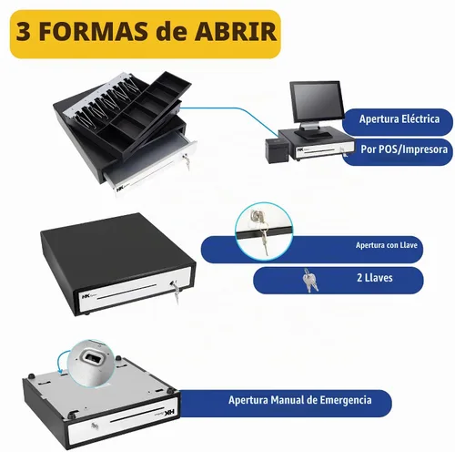 Vista 6 de HK SYSTEMS Cajón de efectivo negro resistente frontal de 16 pulgadas "acero inoxidable" con 5Bill/5Coin