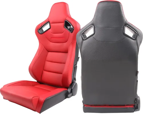 Vista 11 de IKON MOTORSPORTS, Asiento universal de carreras PU + cuero de carbono + gamuza, con deslizadores dobles, asiento deportivo reclinable negro