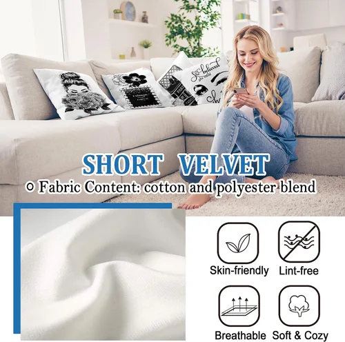 Vista 3 de Juego de 4 fundas de almohada decorativas para sofá cama de 18 x 18 pulgadas, fundas de almohada blancas y negras, fundas de almohada a la moda