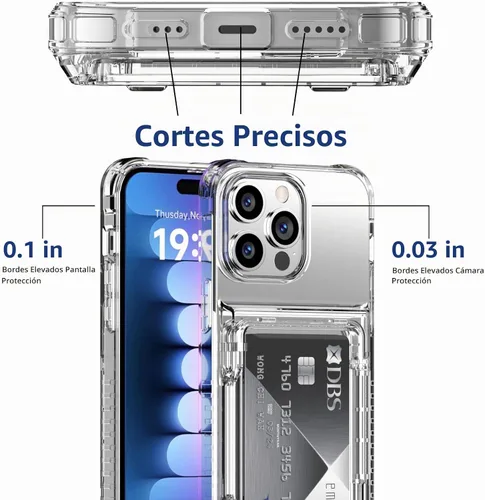 Vista 6 de ACANDYA Funda transparente para iPhone 15 Pro Max con tarjetero de crédito Transparent Cover for iPhone 15 Pro Max 6.7 inch Protective Case Heavy