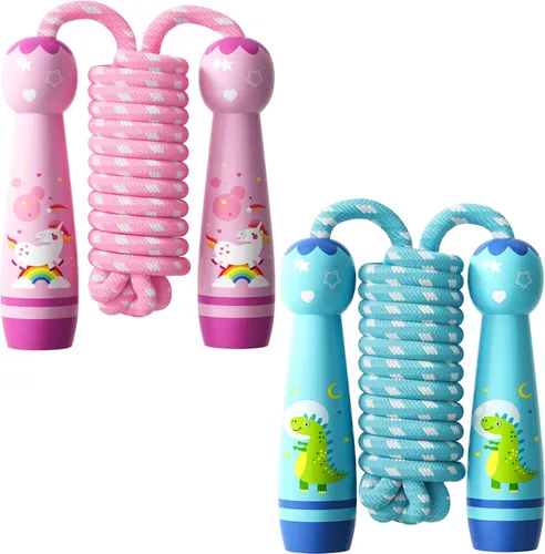 Vista 9 de Cuerda de saltar para niños, cuerda de saltar trenzada de algodón ajustable con mango de madera para niños pequeños, fitness, entrenamiento Gato