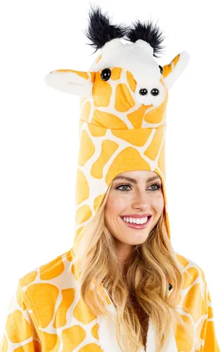 Vista 3 de Tipsy Elves Divertido disfraz de jirafa de Halloween con capucha estilo animal de peluche para mujer