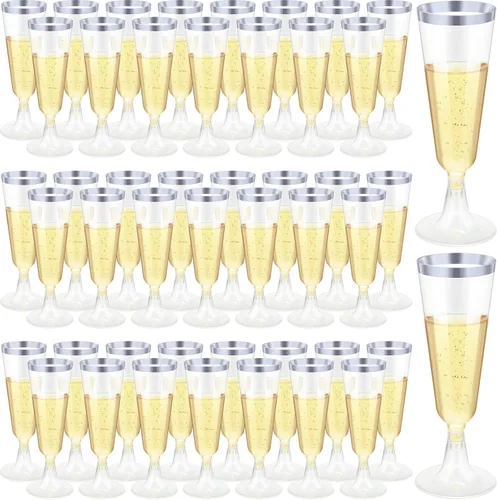 Vista 8 de CHENGU Paquete de 200 copas de champán de plástico de 5 onzas, copas de vino desechables para tostar, copas de champán para bodas, fiestas, copas
