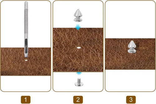 Vista 5 de uxcell 50 juegos de remaches de espiga cono, 0.315 x 0.472 in con rosca trasera para árbol y picos para manualidades de cuero, ropa, zapatos, Negro